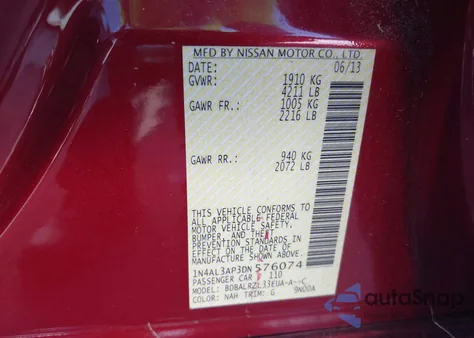 2013 Nissan Altima 2.5 S from USA, damaged, VIN 1N4AL3AP3DN576074